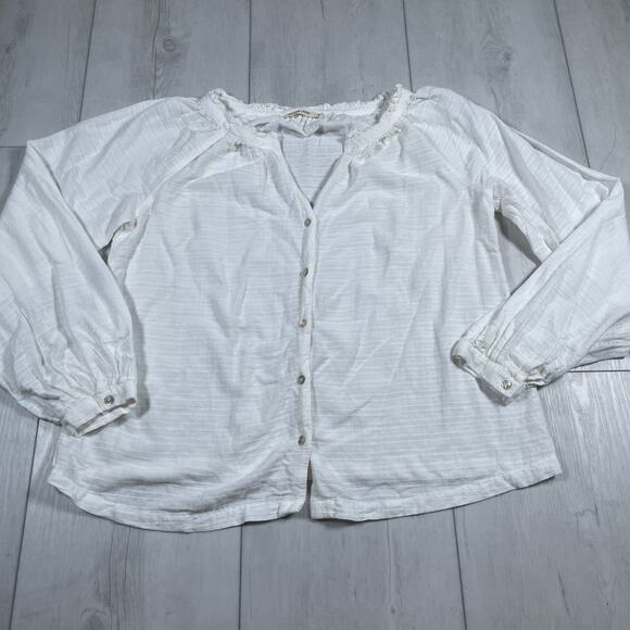 Marine Layer Shirt Women Small Nixi Puff Sleeve Top Collarless Boho White - Picture 1 of 9
